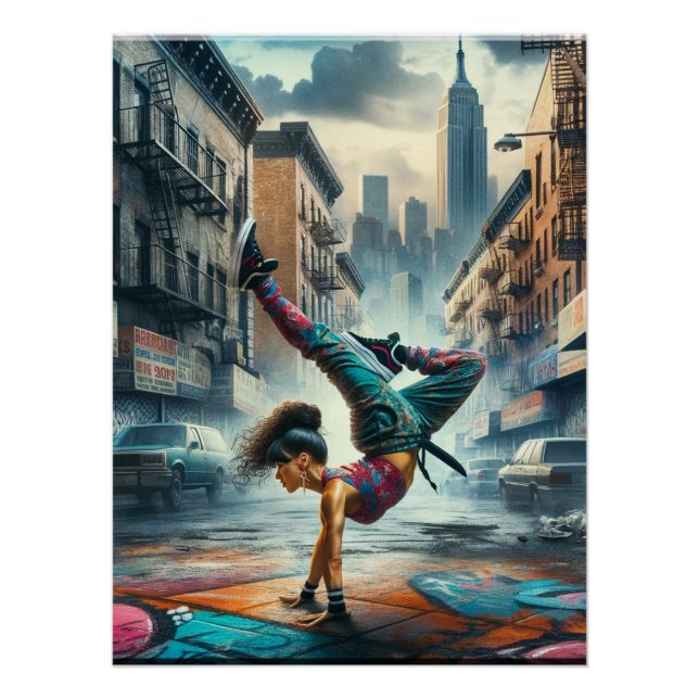 Poster Femmes breakdanceuses en action silhouette New Yor (Devant)