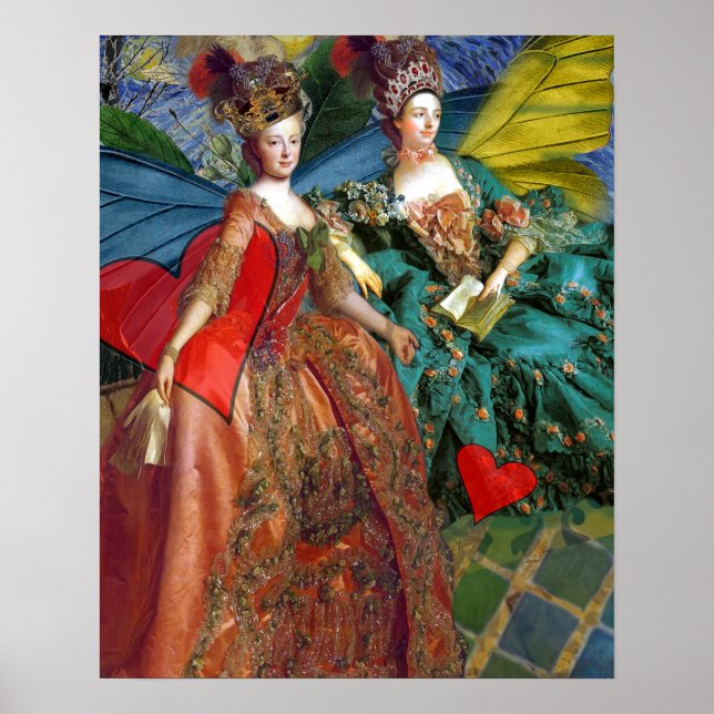 Poster Femmes papillon collage gothique fantaisiste Gémea (Devant)