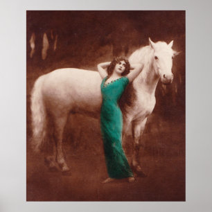 Poster Femmes victoriennes romantiques avec le cheval