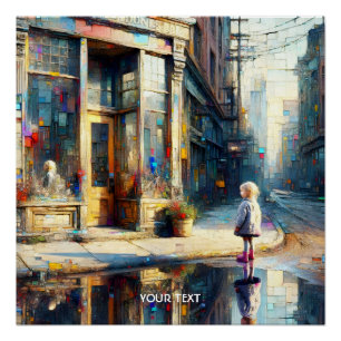 Poster Fenêtre Boutique Imaginaire fille mignonne