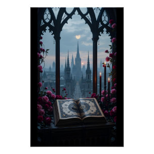 Poster Fenêtre de Spellbook gothique
