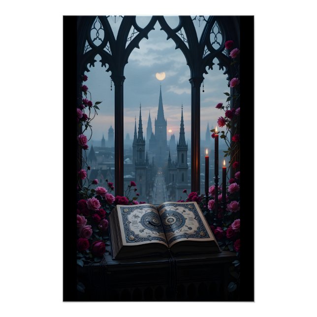 Poster Fenêtre de Spellbook gothique (Devant)