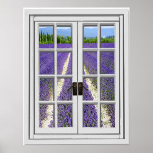 Poster Fenêtre Fausse vue du champ Lavender