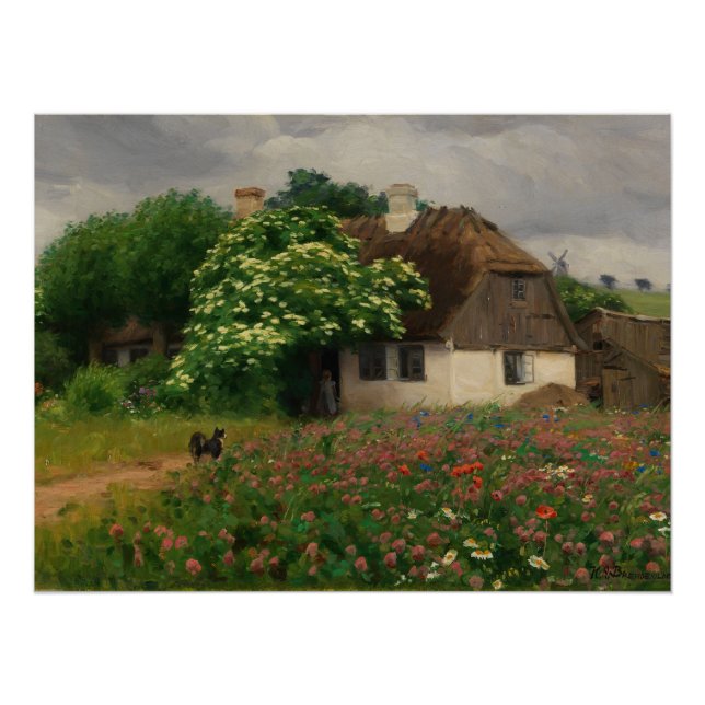 Poster Ferme avec Fleurs de prairie (Devant)