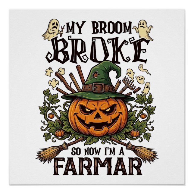 Poster Ferme Broom Broke Citrouille Halloween Sorcière Ch (Devant)