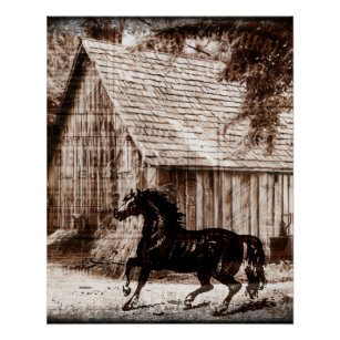Poster Ferme Rustic Barn Horse