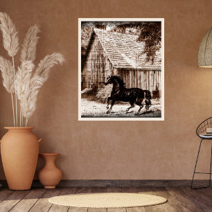Poster Ferme Rustic Barn Horse