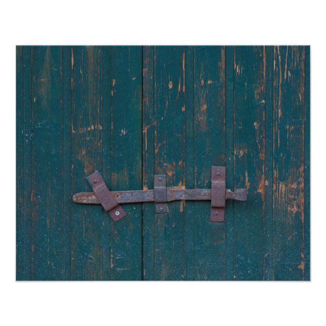 Poster Fermeture De Porte Rouillée Sur Porte Verte (Devant)
