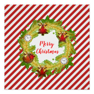 Poster Festif Joyeux Noël Wreath Red Stripes