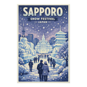 Poster Festival de neige de Sapporo au Japon Voyage