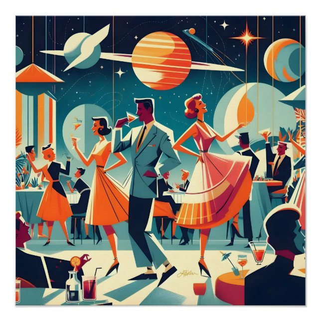 Poster Fête Cocktail Espace Années 50 (Devant)