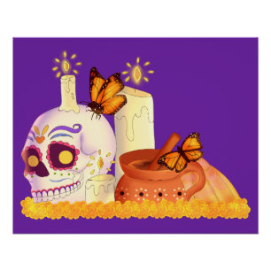 Poster Fête Colorée Mexicaine Du Crâne Sucrier Mort