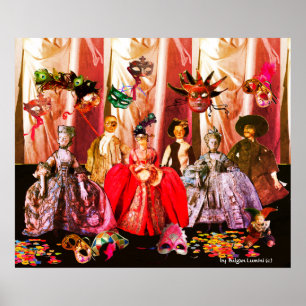 POSTER FÊTE COSTUMÉE DE PUPPETTES ITALIENNES ANTIQUES