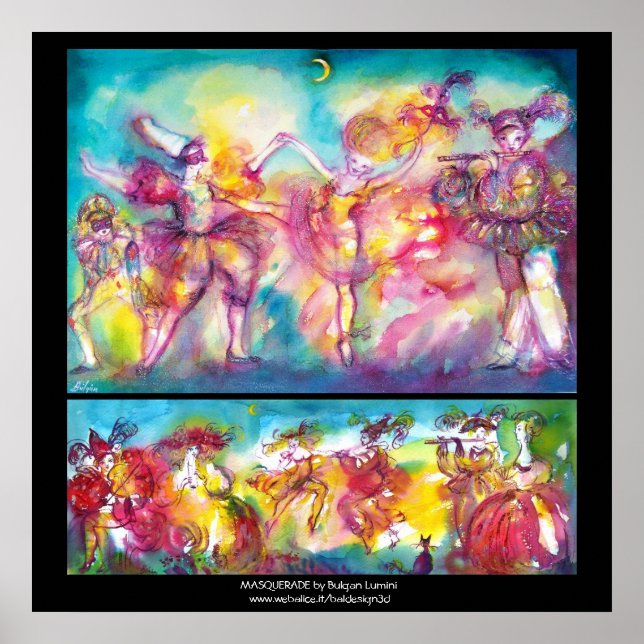 Poster FÊTE COSTUMÉE,Masques de Mardi Gras,Danse,Musique (Devant)