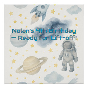 Poster Fête d'anniversaire de l'espace cosmique Rocket