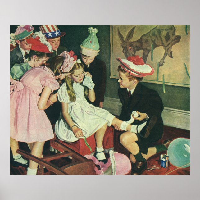 Poster Fête d'anniversaire vintage, Épingler la queue sur (Devant)