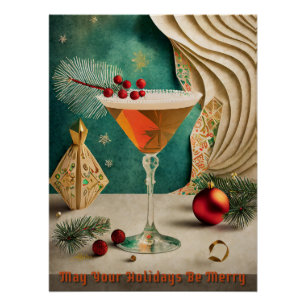 Poster Fête de cocktail de Noël du milieu du siècle Happy