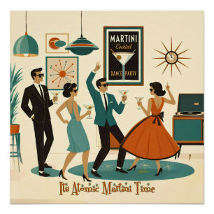 Poster Fête de Cocktail en Plein Style Mid Century It's A