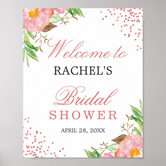 Poster Fête de mariage élégante avec confettis rose et fl (Devant)