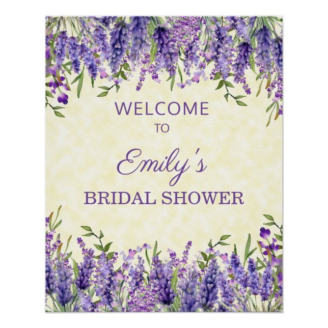 Poster Fête de mariage Florale Aquarelle Jaune Violet (Devant)