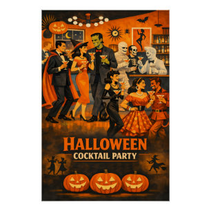 Poster Fête de martini Halloween Moderne du Milieu du Siè