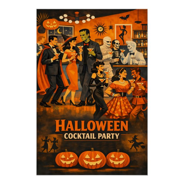 Poster Fête de martini Halloween Moderne du Milieu du Siè (Devant)