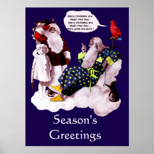 POSTER FÊTE DE NOËL DE PÈRE NOËL, PETIT ANGE ET MERLIN