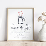 Poster Fête des mariées Date Jar de nuit<br><div class="desc">Pop ce doux signe dans un cadre et le placer à côté de votre pot de nuit de date pour inviter les invités de douche nuptiale à partager l'inspiration de la nuit pour le couple heureux! Le design présente du lettrage bleu marine avec une illustration de bocal en maçon accentuée...</div>