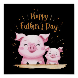 Poster Fête des pères joyeuse de porc