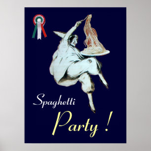 Poster FÊTE DES SPAGHETTIS, CUISINE ITALIENNE bleu rouge