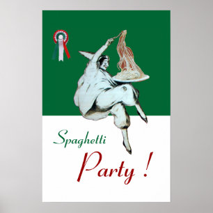 Poster FÊTE DES SPAGHETTIS, CUISINE ITALIENNE, rouge vert