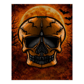 Poster Fête d'Halloween Crâne de Citrouille
