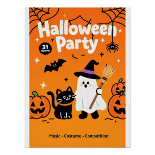 Poster Fête d'Halloween de chat noir mignon Ghost