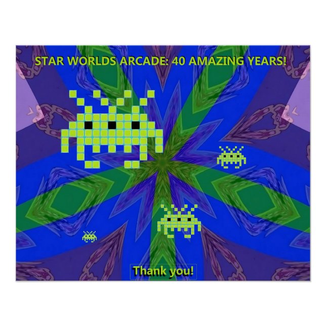 Poster Fête du 40e anniversaire de Star Worlds Arcade (Devant)