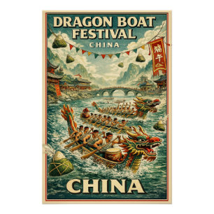 Poster Fête du bateau-dragon (Fête de Duanwu) en Chine