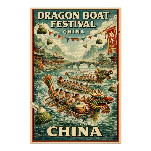 Poster Fête du bateau-dragon (Fête de Duanwu) en Chine  (Devant)
