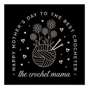 Poster Fête mère de Crochet tricot de jour vintage noir