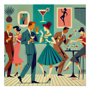 Poster Fête Moderne Du Milieu Du Siècle Martini Dance