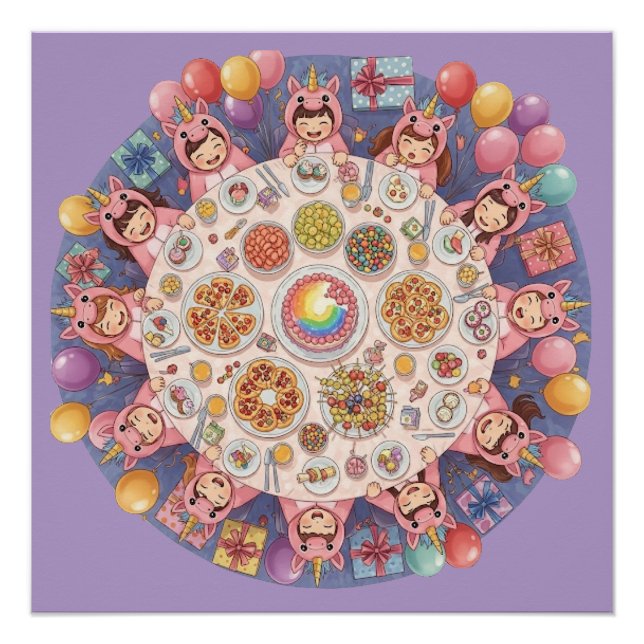 Poster Fête pour enfants avec thème Unicorn (Devant)