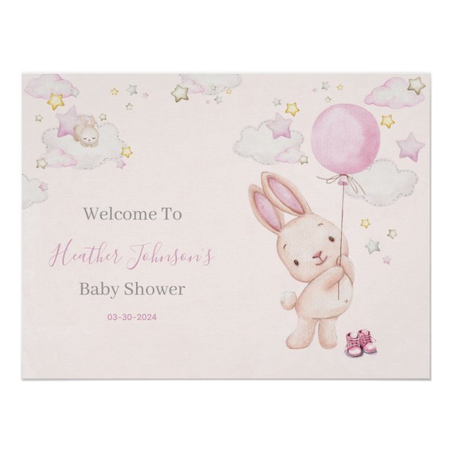 Poster Fête Prénatale de Bébé Lapin Fille (Devant)