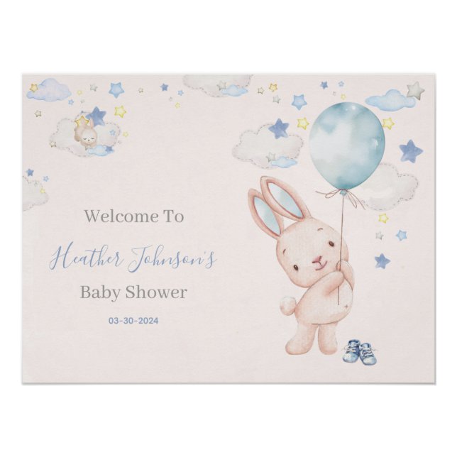 Poster Fête prénatale pour un bébé lapin garçon (Devant)