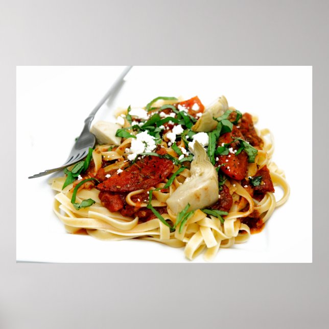 Poster Fettuccini Avec Tomate Et Basil Rôtis (Devant)