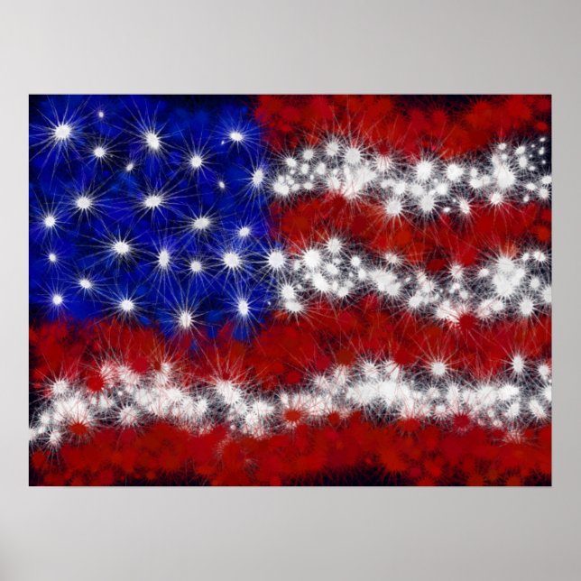 Poster Feu d'artifice étoiles et rayures drapeau américai (Devant)