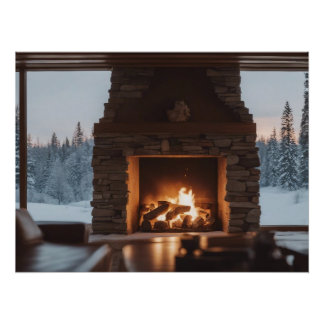 Poster Feu de bois dans une cheminée.