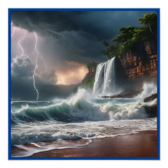 Poster Feu de foudre Waves Beach Paysage (Devant)