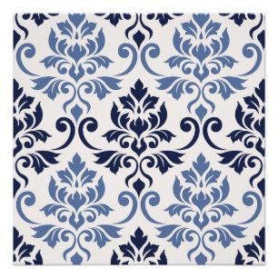 Poster Feuille Damask Big Motif Blues on Cream