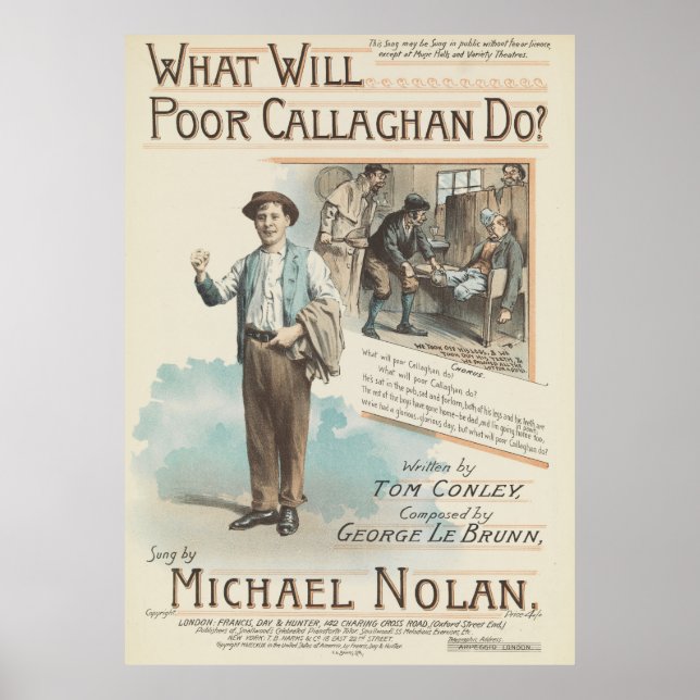 Poster Feuille de chanson vintage Pauvre Callaghan (Devant)