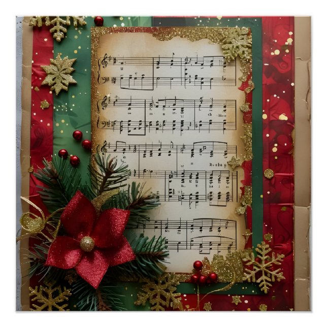 Poster Feuille Musique Noël Scrap Livre papier (Devant)