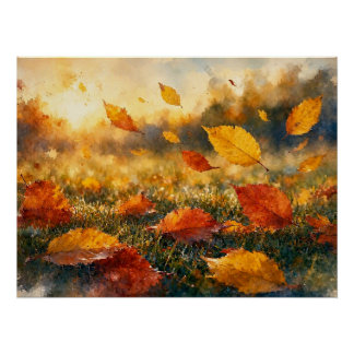 Poster Feuilles d'automne en mouvement, 