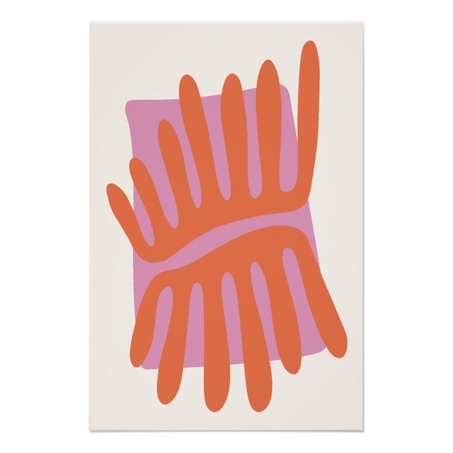 Poster Feuilles roses et orange Abstrait inspiré de Matis (Devant)
